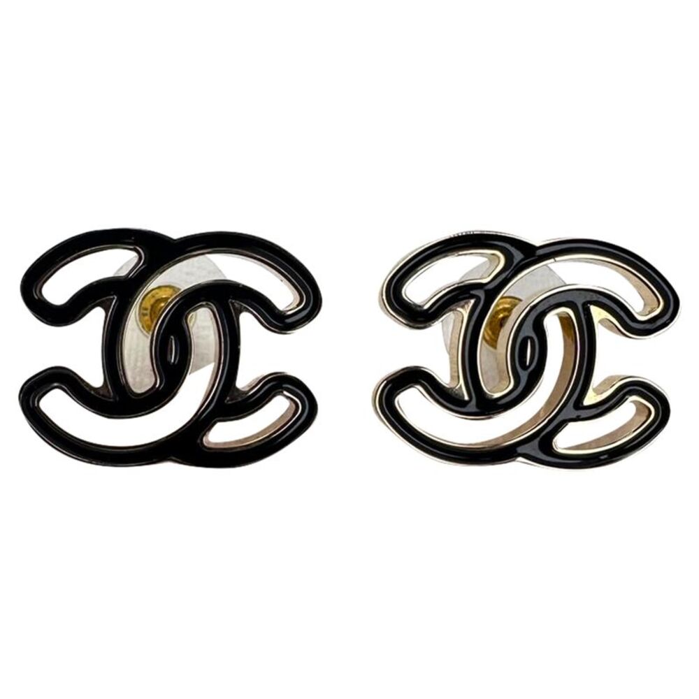 Chanel CC Enamel Stud Earrings in Black Resin